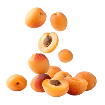 Fresh Apricots Falling and Stacked, Vibrant Studio Shot Transparent Background png
