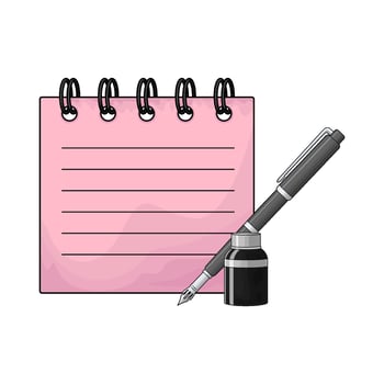 pink notepad with fountain pen vector