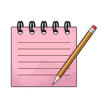 pink notepad with pencil vector