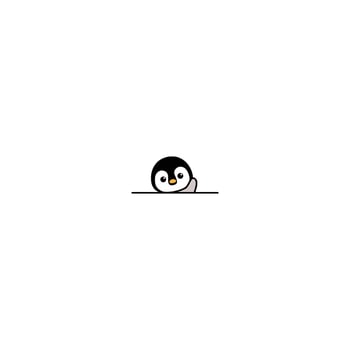 Cute penguin baby peeking and waving wing cartoon vector