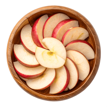 Fresh Red Apple Slices in Wooden Bowl Transparent Background png