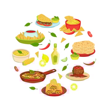 Mexican Traditional Food Banner, Mexican Cuisine Takeaway Meal, Restaurant or Cafe Design Illustration vector