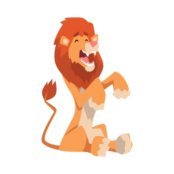 Cute Playful Lion, Mammal Jungle Animal Character Cartoon Illustration vector