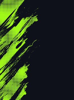 Sport Cover or Poster Design with Green and Black Brush Strokes and Halftone Effect. Sport Template Design vector
