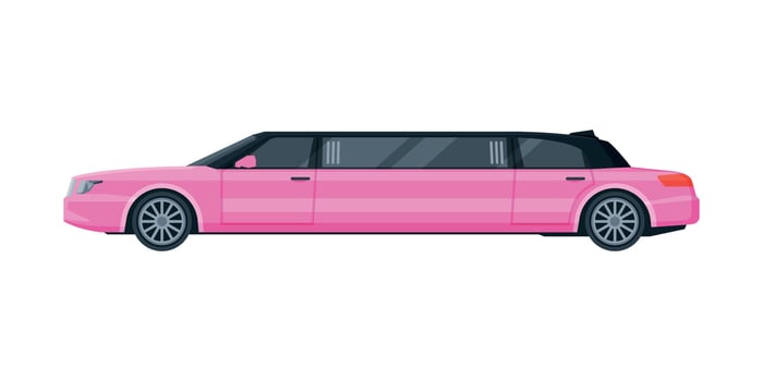 Pink Limousine Car, Elegant Premium Luxurious Vehicle, Side View Flat Illustration vector