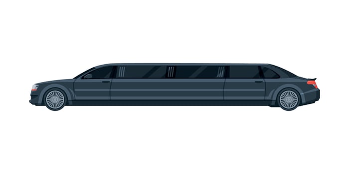 Black Limousine, Elegant Premium Luxurious Vehicle, Side View Flat Illustration vector