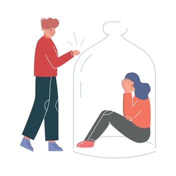 Young Man Trying to Reach on a Girl Sitting under Glass Dome, Unrequited Love, Depression, Loneliness Illustration vector