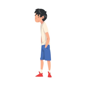 Cute Boy Standing with Hands in His Pockets, Child Spending Time in Expectation Cartoon Illustration vector