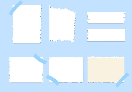 set of various torn paper, ripped pieces with stickers vector