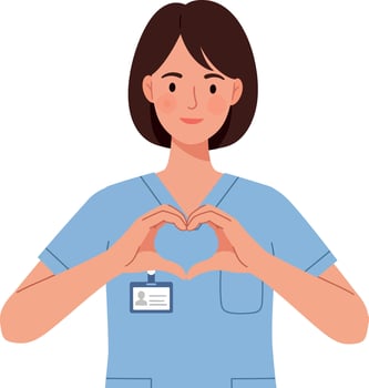 Female nurse in blue uniform making heart shape with hands healthcare worker illustration vector