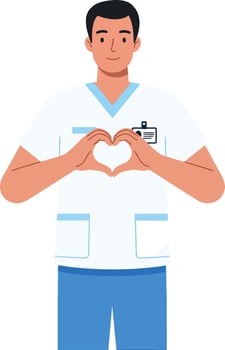 Male nurse making heart shape with hands healthcare support illustration vector