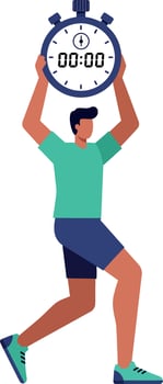 Man running with stopwatch timer fitness training illustration design vector