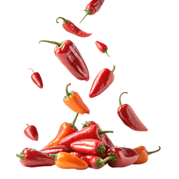 Falling Red and Orange Chili Peppers on Transparent Background png