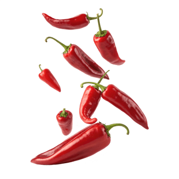 Falling Red Chili Peppers Isolated on Transparent Background png