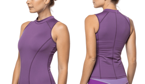 stylish mockup of women rashguard in vibrant purple color, perfect for active wear and water sports enthusiasts png