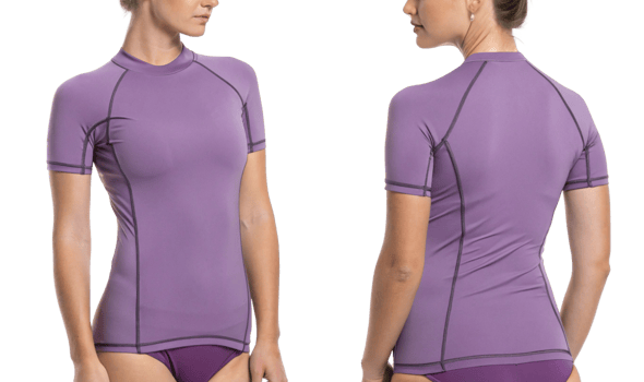stylish mockup of women rashguard in purple showcases its sleek design and comfortable fit, perfect for water sports and outdoor activities png
