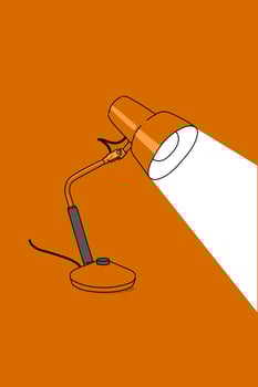 Illustration of a desk lamp with white light on a orange background vector