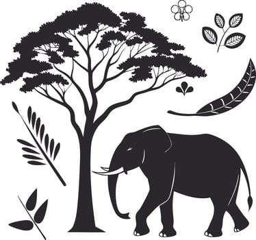 Wildlife Scene Elephant and Tree Icons vector