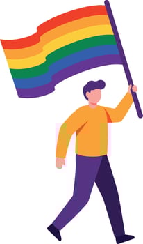 Person carrying rainbow pride flag walking with enthusiasm illustration vector