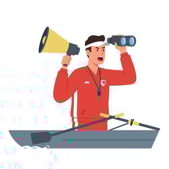 Lifeguard in red jacket with megaphone and binoculars on boat illustration vector