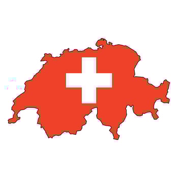 Illustration of map of Switzerland divided into states and territories. White flat map with borders on a white background, featuring the national flag. Highly detailed map Europe vector