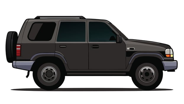 Car icons, , flat cartoon cars and transportation. Cars, vans, cargo trucks, off-road, buses, cars, pickup trucks. illustration of a black suv car isolated on white background vector