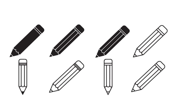 Pencil silhouette and out line art illustration 4 set design featuring drawing icons sketch branding school supply artwork and outline creative tool illustrations vector