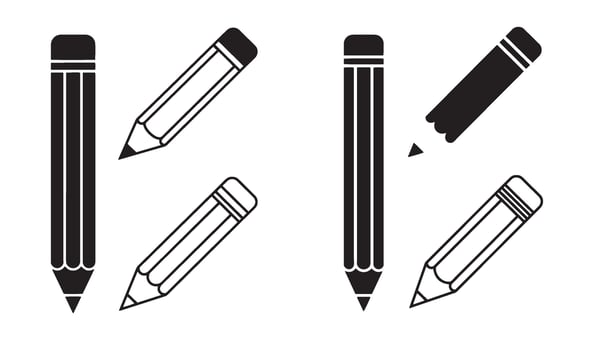 Pencil silhouette and out line art illustration 4 set design for creative logo ideas minimal pencil icons art education design assets and writing related digital artwork vector