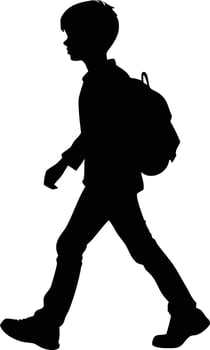 Schoolboy silhouette walking with backpack illustration isolated on white background vector