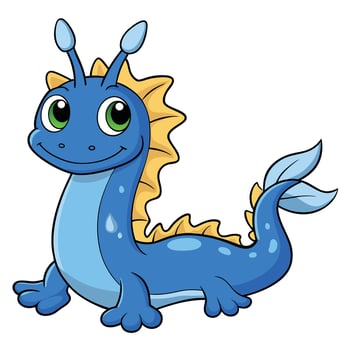 Cute cartoon blue sea dragon illustration friendly creature design element vector