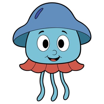 Cartoon jellyfish character illustration with cute smiling face and wavy tentacles vector