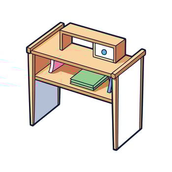 Cute wooden desk with storage shelves illustration vector