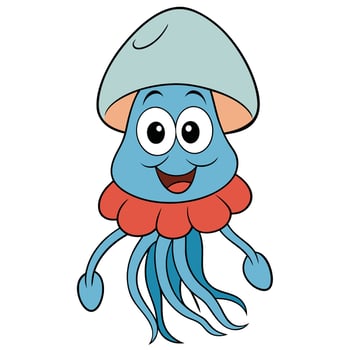 Cartoon jellyfish character with big eyes and a friendly smile isolated vector