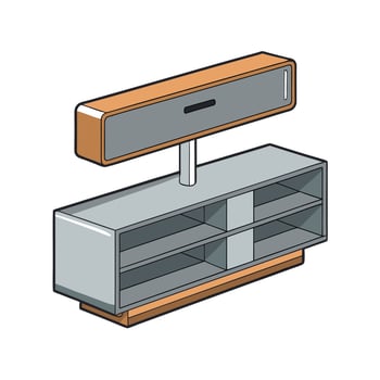 Modern Media Console with Shelving, Gray and Wood vector
