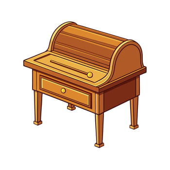 Isometric rolltop desk illustration, antique style wooden furniture vector