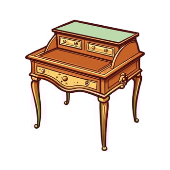 Vintage wooden bureau with drawers and green surface vector