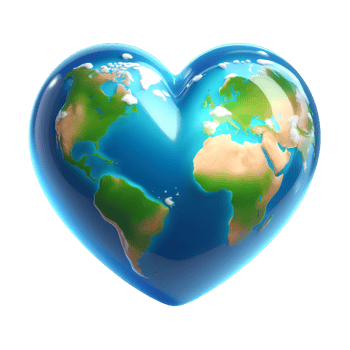 3D heart-shaped Earth globe illustration representing love for the planet and environmental awareness isolated on transparent background for Earth Day or eco-friendly designs png