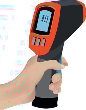 A person holding a handheld infrared thermometer vector