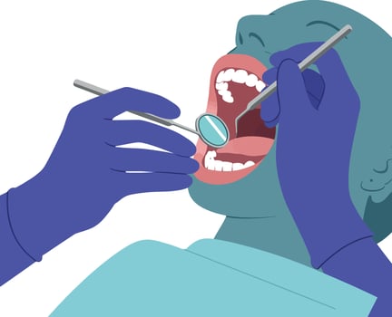 Dental Checkup Illustration Showing Oral Examination with Tools and Gloves vector