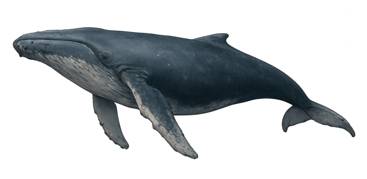 Humpback whale swimming in the ocean with transparent background png
