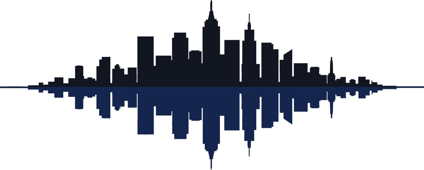 City skyline silhouette with mirrored reflection in black and navy blue illustration vector