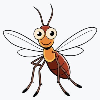 Cartoon mosquito illustration with big eyes and transparent wings vector