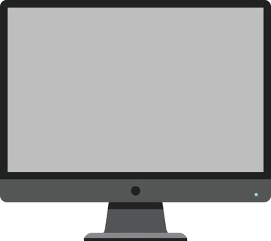 Desktop computer monitor illustration with grey screen and black frame technology device vector