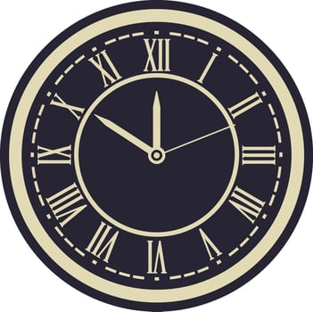 Classic vintage round wall clock with roman numerals and elegant beige and black color design illustration vector