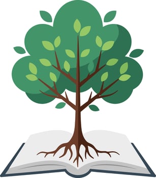 Tree growing from open book symbolizing knowledge and learning growth in education concepts illustration vector