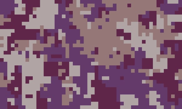 Abstract pixelated camouflage pattern in muted purples and browns. Ideal for fashion, textile, or digital design projects needing a unique, modern, and slightly mysterious aesthetic. vector