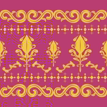 Abstract Elegance Buds Blooming Meadow Garden Decorate with Swirl Ornament Stripe Element. Classy Royal Gold Dewdrops Geometric Combine Baroque Victorian Ages for Wallpaper Border Attire Batik Motif vector