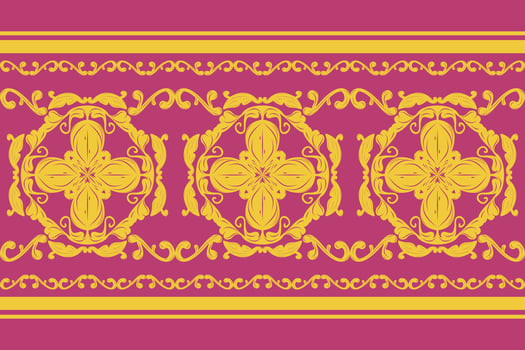 Golden Flowers Filigree Hand Drawn Version of Medieval Rococo Ages on Shocking Pink Background. Delicate Grand Blooming Pattern Expensive Rich Design for Decoration Wallpaper Scarf Fabrics Embroidery vector