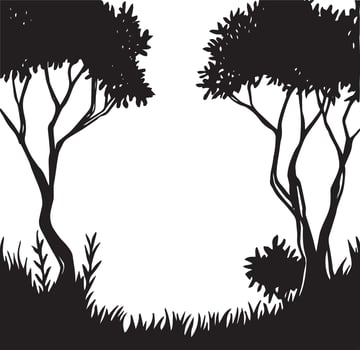 black and white magic forest frame. silhouette of a fabulous, magical forest. design for halloween vector