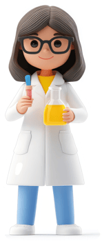 Cheerful female scientist holding lab equipment. png